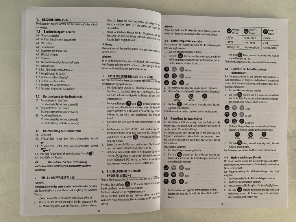De'Longhi Dedica Style EC 685.M Kaffeepadmaschine Einblick in die Bedienungsanleitung