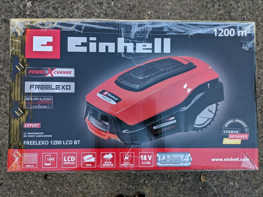 Einhell FREELEXO 1200 LCD BT Mähroboter Verpackung von rechts