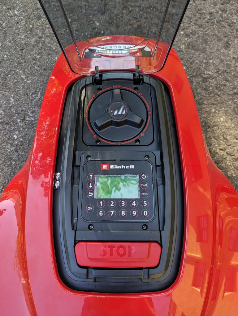 Einhell FREELEXO 1200 LCD BT Mähroboter von hinten geöffnete Abdeckung