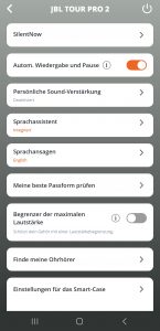 JBL Tour Pro 2 In-Ear-Bluetooth-Kopfhörer App Detailmenü
