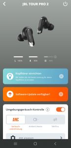 JBL Tour Pro 2 In-Ear-Bluetooth-Kopfhörer App Menü