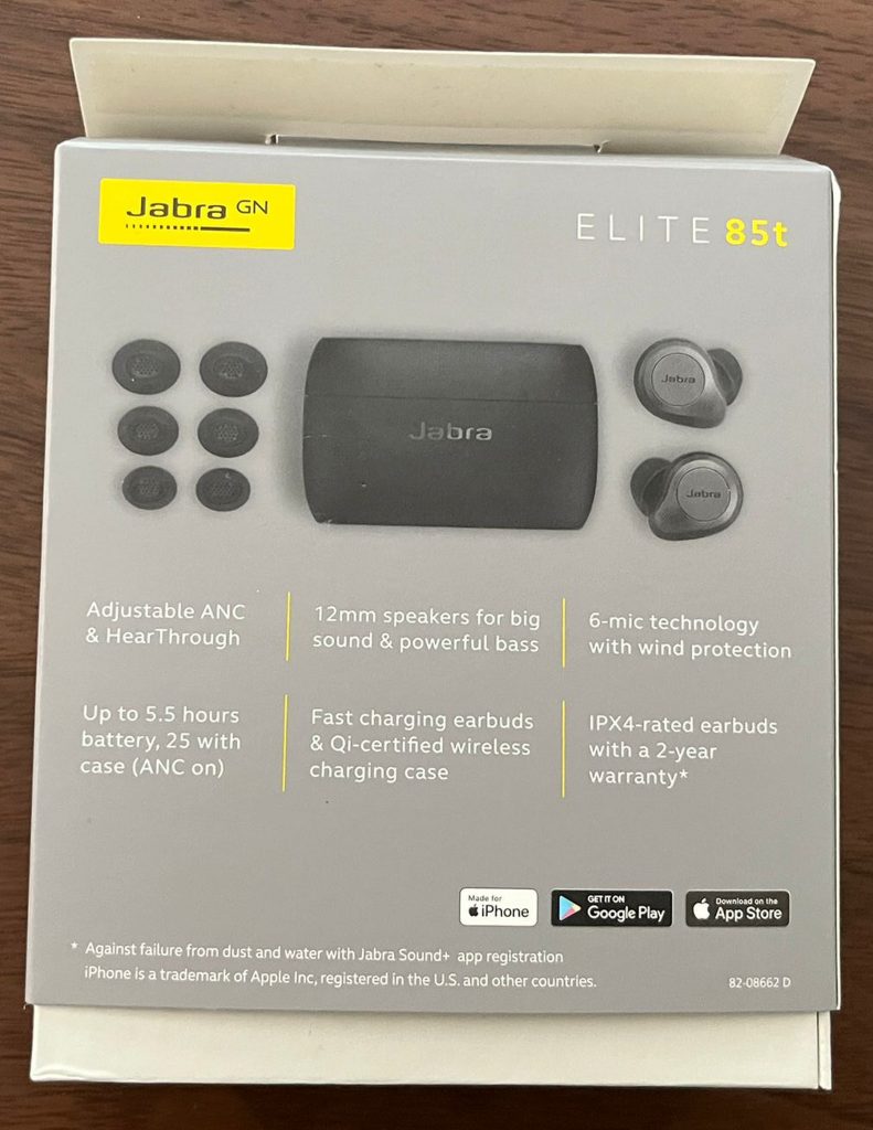 Jabra Elite 85t In-Ear-Bluetooth-Kopfhörer Verpackung Rückseite