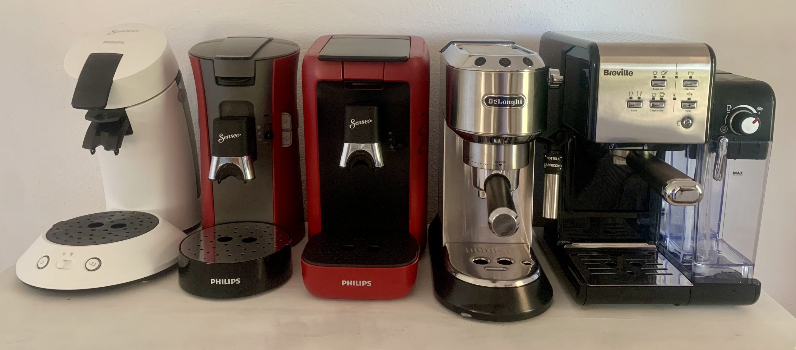 Kaffeepadmaschinen-Test Gruppenfoto aller Testmaschinen