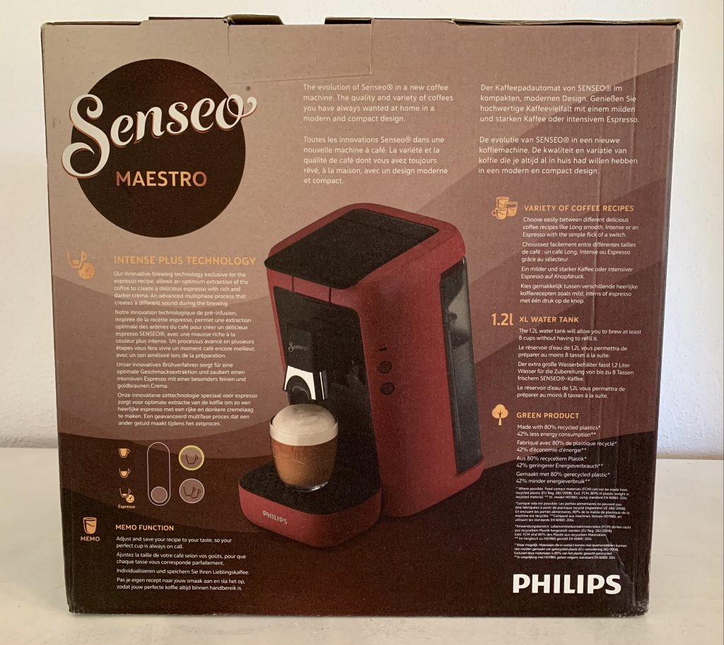 PHILIPS SENSEO® Maestro CSA260:90 Kaffeepadmaschine im Karton von hinten