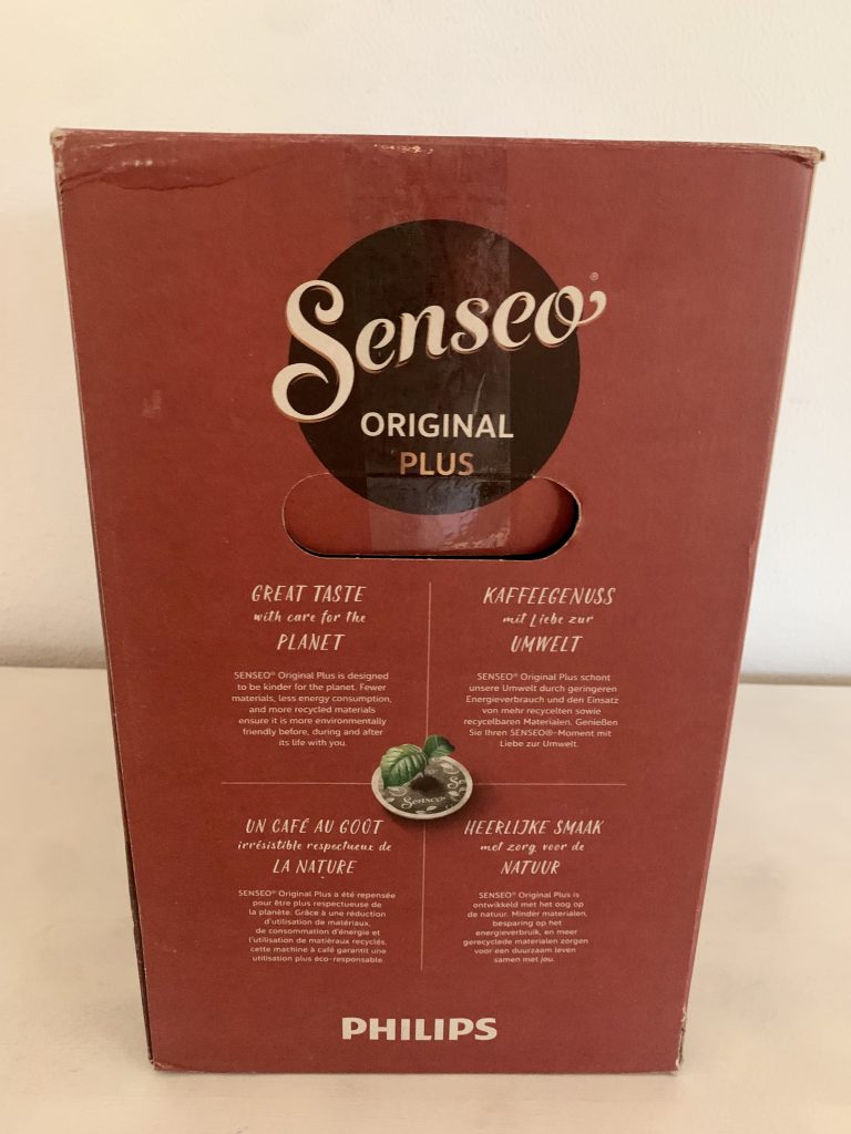 Philips SENSEO® Original Plus CSA210:10 Kaffeepadmaschine Karton von der Seite