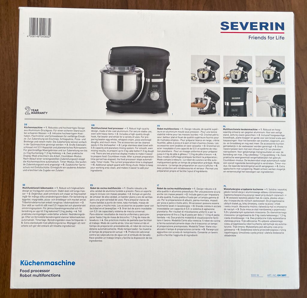 SEVERIN KM 3897 Küchenmaschine Verpackung Rückseite