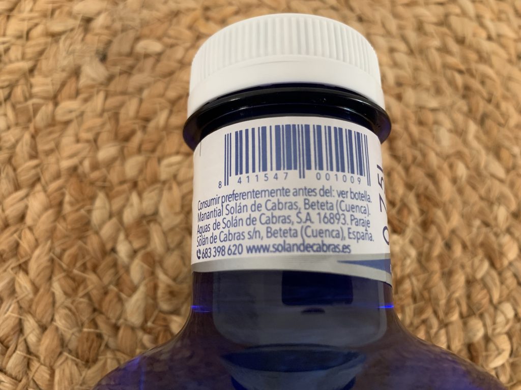 Solan de Cabras Mineralwasser Flaschenetikett Rückseite