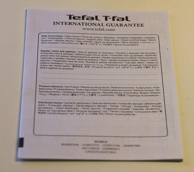 Tefal SW852D Garantieschein