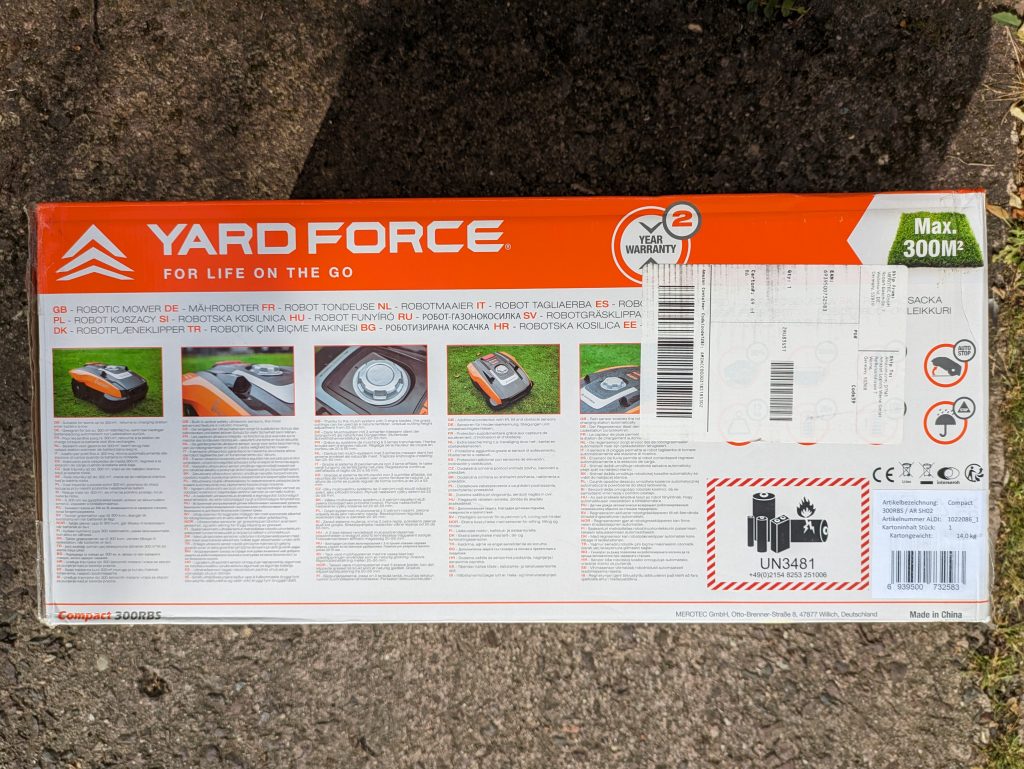 YARDFORCE COMPACT 300RBS Mähroboter Verpackung Rückseite