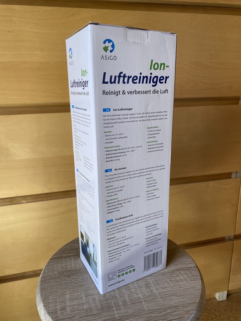 ASIGO Luftreiniger Verpackung Rückseite