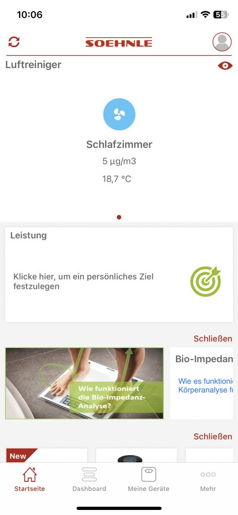 Soehnle Airfresh Clean Connect 500 Luftreiniger Anzeige App Daten in der Übersicht