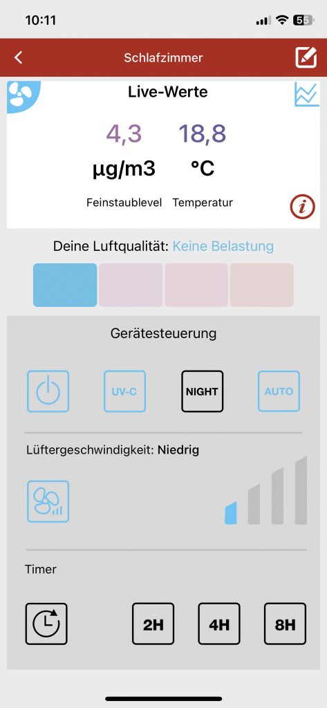 Soehnle Airfresh Clean Connect 500 Luftreiniger App Bedienelemente