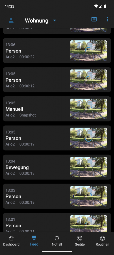 Arlo Essential Spotlight Überwachungskamera Speicherung in der App