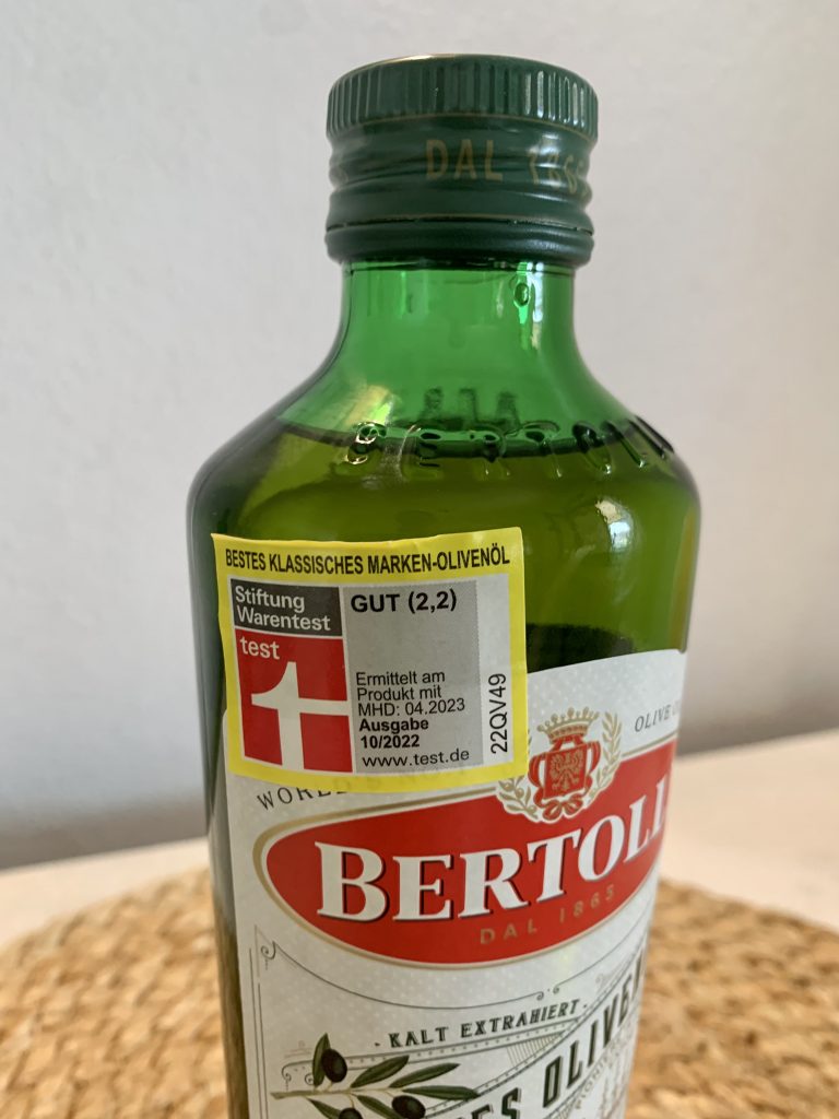 Bertolli Natives Olivenöl Extra Originale Nahaufnahme Auszeichnung Stiftung Warentest