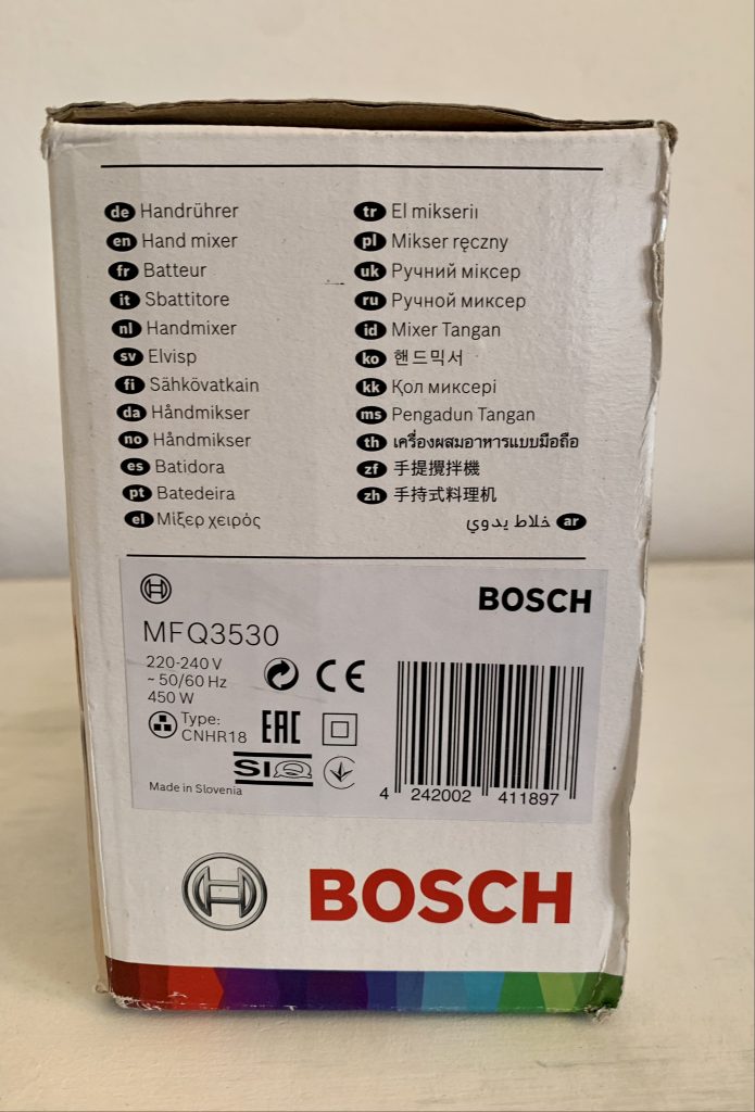 Bosch MFQ3530 Handmixer Verpackung von der linken Seite