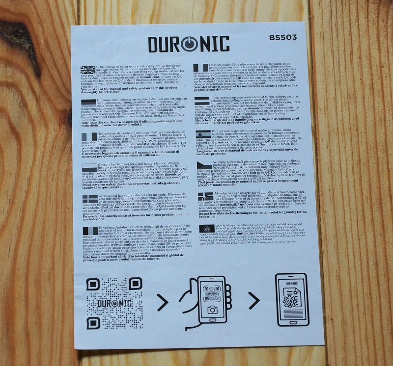 Duronic BS503 Infoblatt mit QR-Code