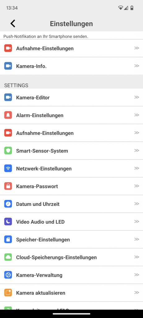 HiKam A7 Überwachungskamera Einstellungen der App
