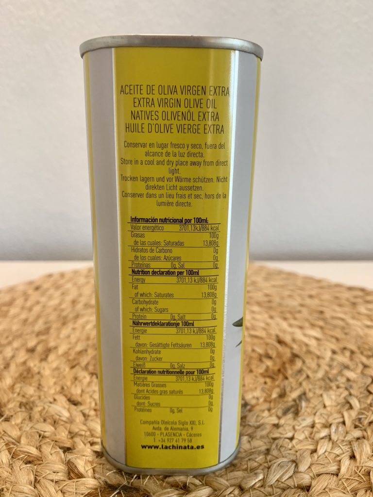 La Chinata Aceite de Oliva Natives Olivenöl extra Kanister von der rechten Seite