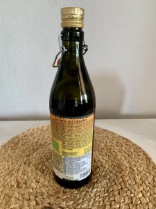 Le Terre di Colombo extra natives Bio-Olivenöl Rückseite der Flasche