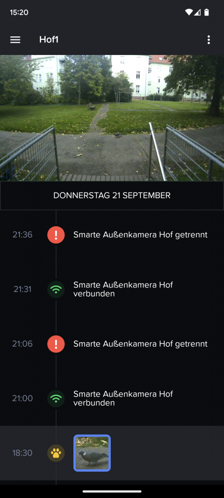 Netatmo Presence Überwachungskamera Speicherung der Bilder in der App