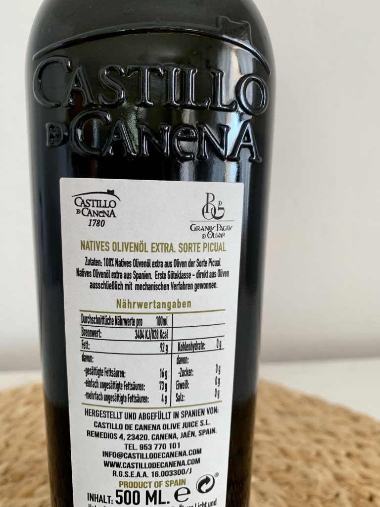 Reserva Familiar Castillo de Canena Picual Natives Olivenöl extra Inhaltsstoffe Nahaufnahme