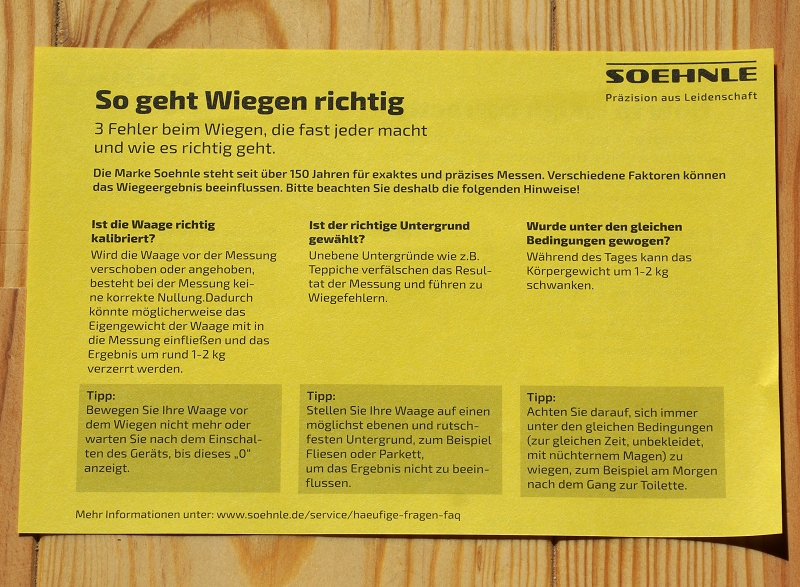 Soehnle Style Sense Comfort 100 Infoblatt zum richtigen Wiegen