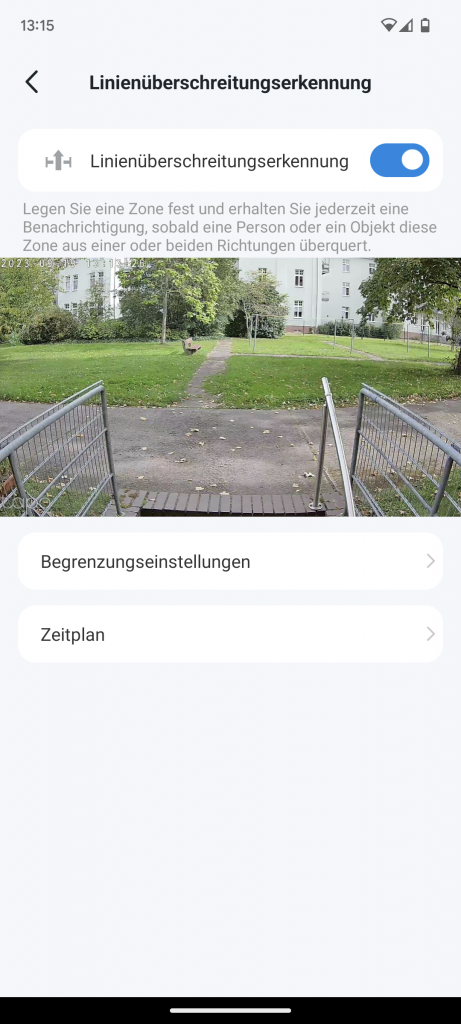 TP-Link Tapo C310 Überwachungskamera Linieneinstellung in der App erstes Bild
