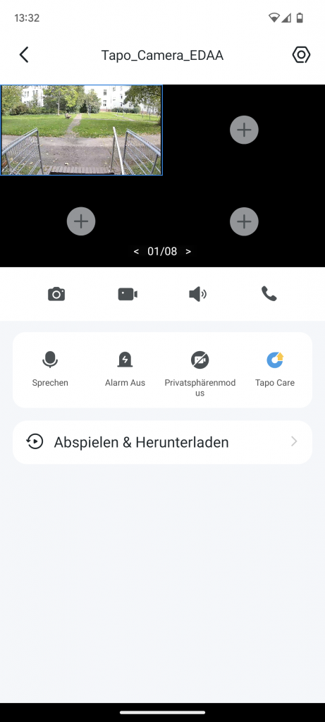 TP-Link Tapo C310 Überwachungskamera Splittscreen in der App