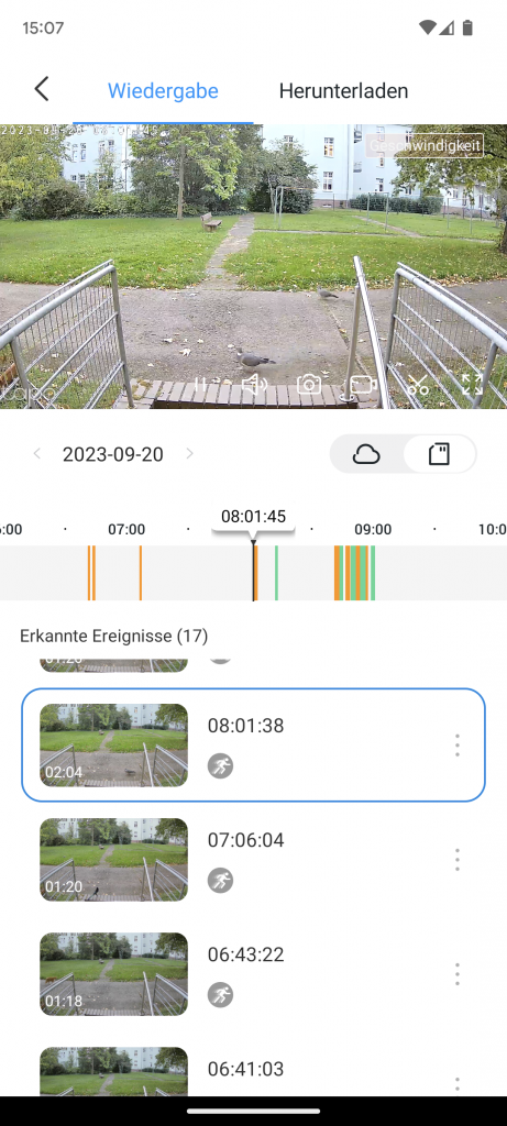 TP-Link Tapo C310 Überwachungskamera Timeline in der App