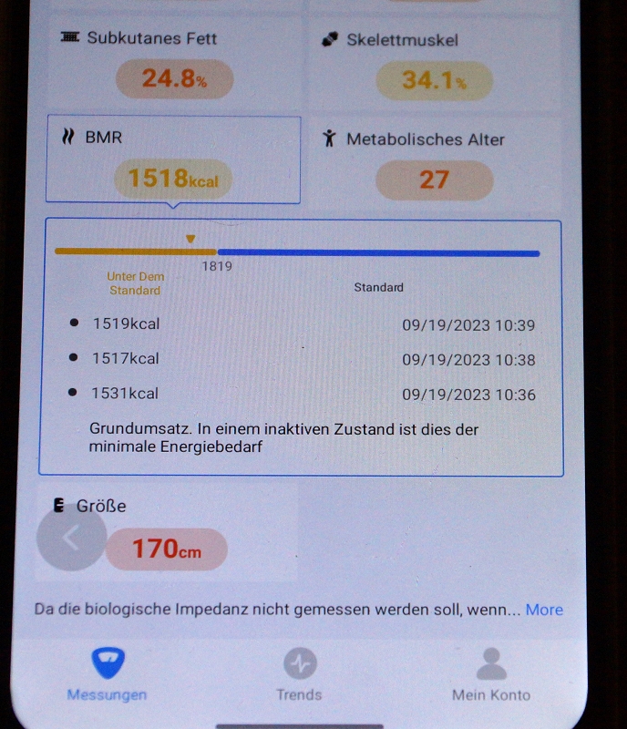 Vitafit Personenwaage App Einzelwerte