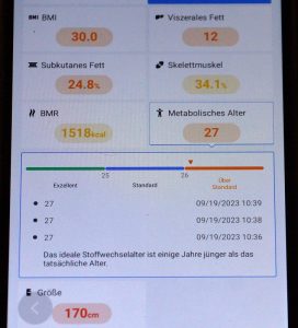 Vitafit Personenwaage App Kurzinformationen zu einzelnen Werten