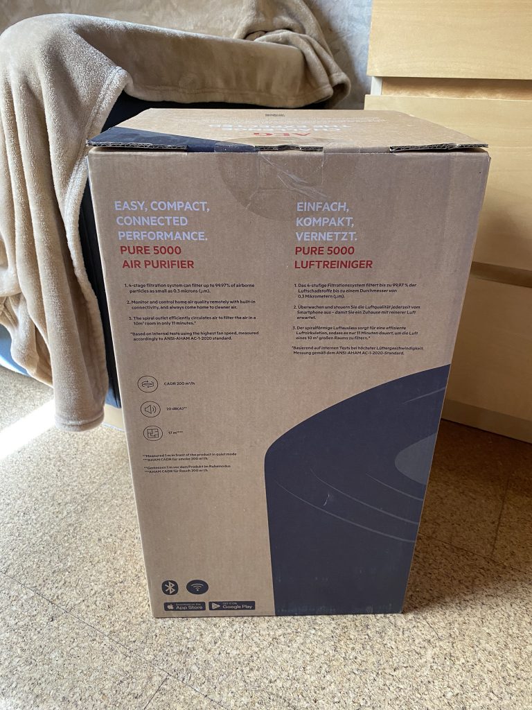 AEG APO50371DG PURE 5000 Luftreiniger Verpackung Rücksiete