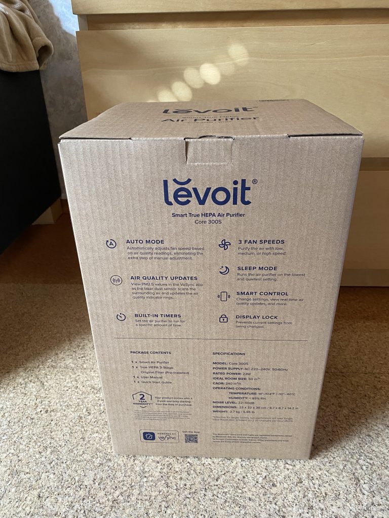 Levoit VeSync Core 300S Luftreiniger Verpackung Rückseite