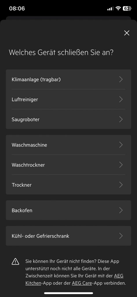 AEG APO50371DG PURE 5000 Luftreiniger App Gerät auswähöen 1