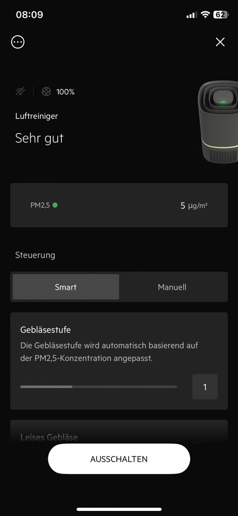 AEG APO50371DG PURE 5000 Luftreiniger App Anzeige und Steuerung 1