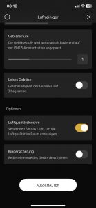 AEG APO50371DG PURE 5000 Luftreiniger App Anzeige und Steuerung 2