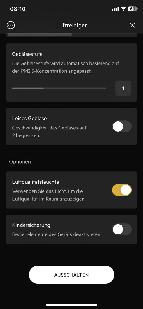 AEG APO50371DG PURE 5000 Luftreiniger App Anzeige und Steuerung 2