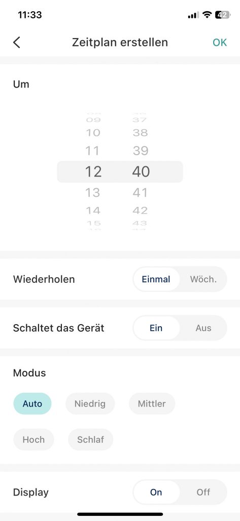 Levoit VeSync Core 300S Luftreiniger App Zeitplan erstellen