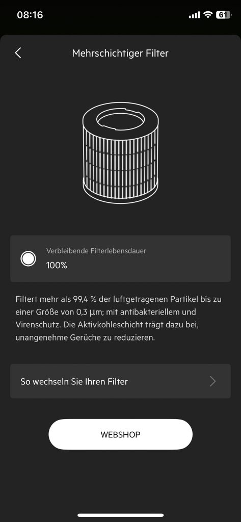 AEG APO50371DG PURE 5000 Luftreiniger App Filterstatus