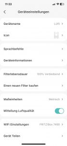 Levoit VeSync Core 300S Luftreiniger App Geräteeinstellungen