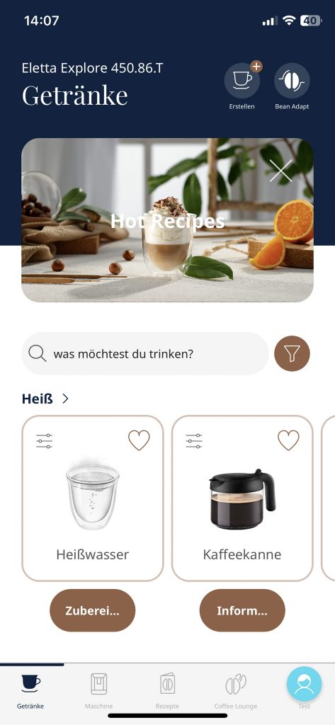 DeLonghi Eletta Explore Cold Brew ECAM450-86-T Kafeevollautomat App Auswahl Kaffee 1