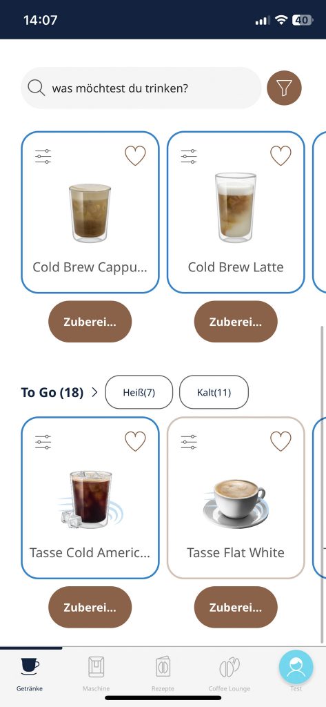 DeLonghi Eletta Explore Cold Brew ECAM450-86-T Kafeevollautomat App Auswahl Kafee 2