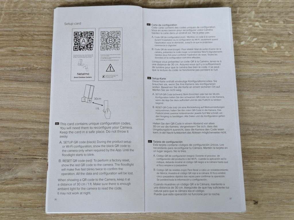 Anleitung der Netatmo Presence Überwachungskamera geöffnet