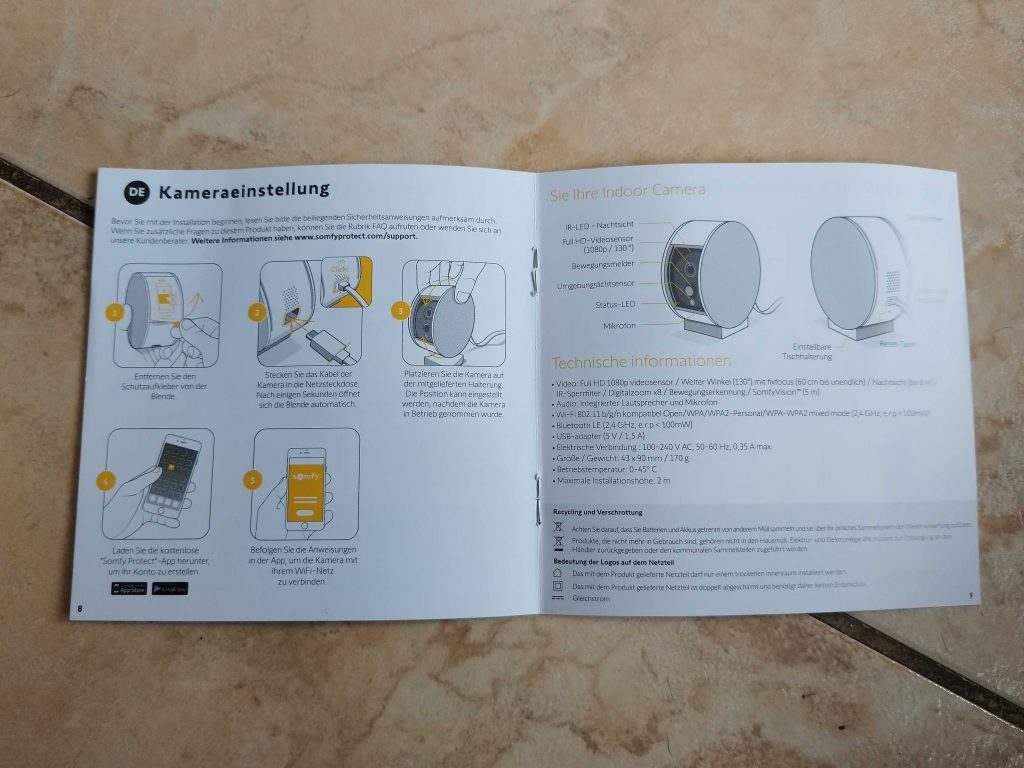 Anleitung der Somfy 1401507 Überwachungskamera geöffnet