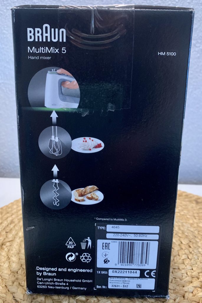 Braun HM5100WH Handmixer im Karton von der Seite