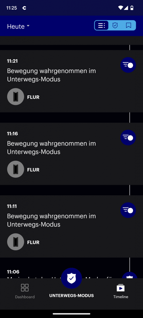 Canary Pro Überwachungskamera Auflistung der Alarmierungen