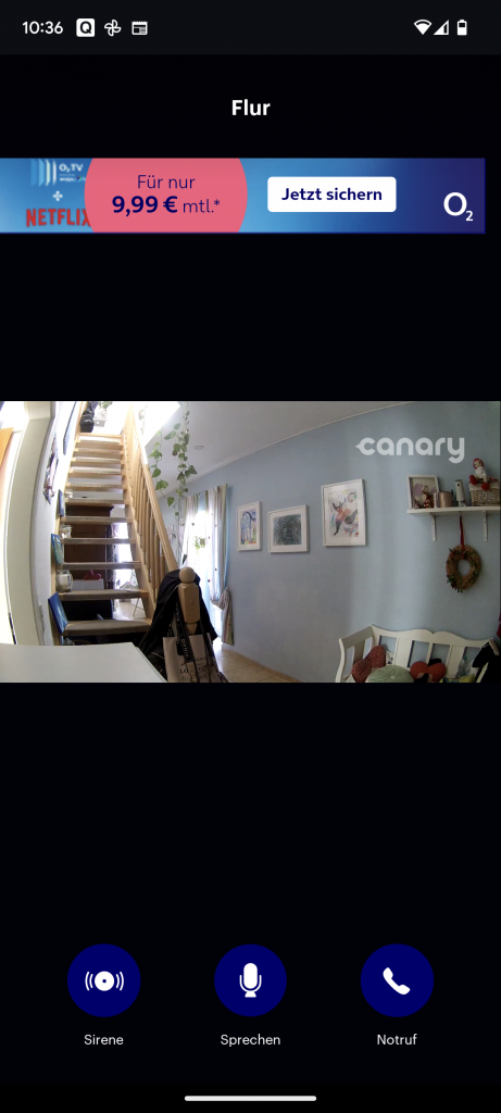 Canary Pro Überwachungskamera Live-Ansicht mit Werbung