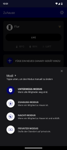 Canary Pro Überwachungskamera Modi in der App
