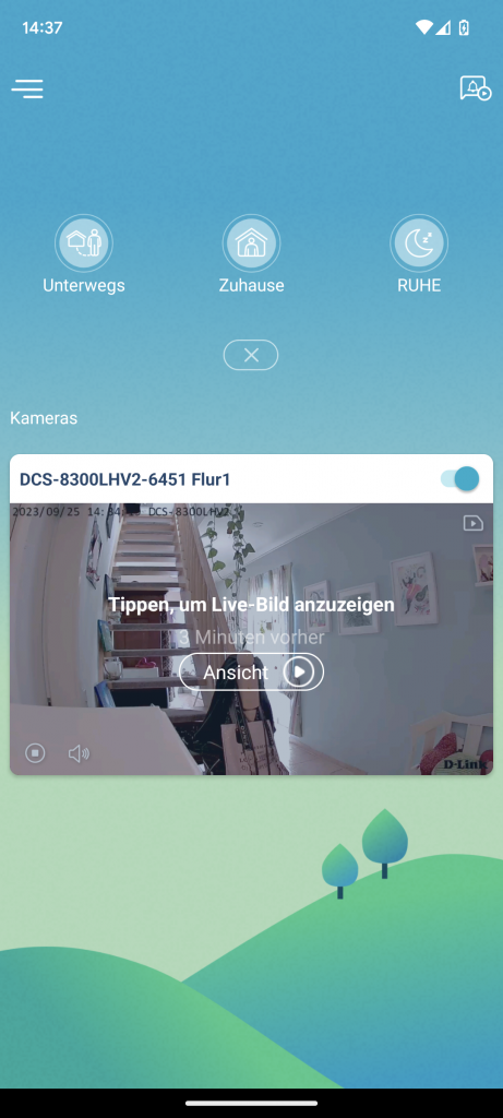 D-Link DCS 8300LHV2 mydlink Überwachungskamera Ansicht im Unterwegsmodus