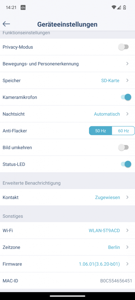 D-Link DCS 8300LHV2 mydlink Überwachungskamera Einstellungen in der App